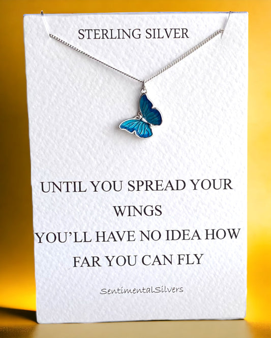 Sterling Silver Blue Butterfly Necklace